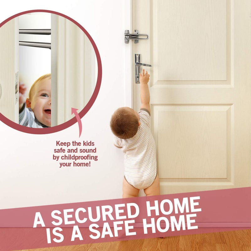 JD Jack N'Drill Jack Nâ€™ Drill Swing Bar Door Lock Durable Door Guard for Back & Front Doors, Childproof Door Security Made from Reinforced Diecast Metal for Home Security (Satin Nickel, 1 Pack & 5 Door Stopper) - Image 3